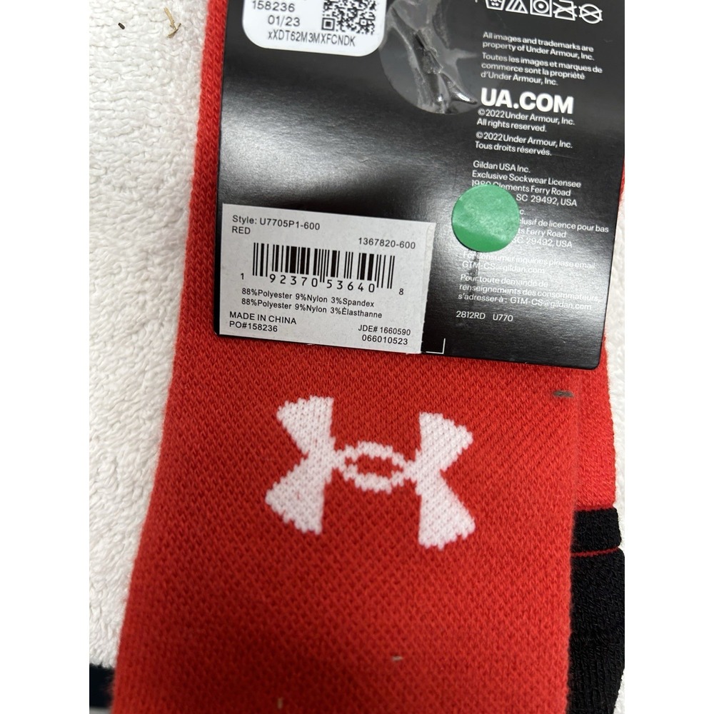 Lot of 2 Under Armour Team Men's 8.5-13/Women's 10-14 Red Cushioned Crew Socks - Picture 4 of 4